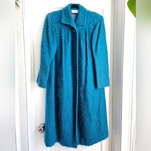 Vintage Teal Wool Mohair Overcoat, Size L